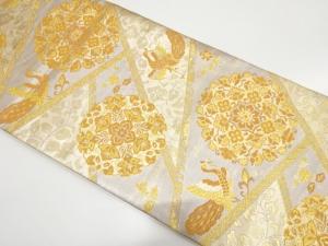 金銀糸　きりばめ風　華紋に孔雀模様織り出し　袋帯